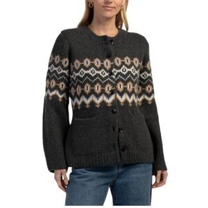 Elie Tahari Cashmere Oslo Fair Isle Charcoal, Beige, White, Patterned Cardigan